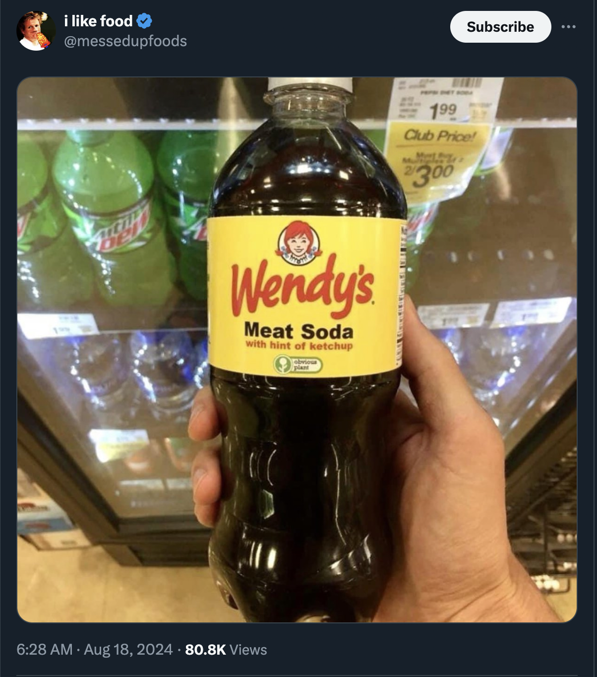 cursed soda - i food Wendy's Meat Soda with hint of ketchup Of Views 199 Club Price $300 Subscribe